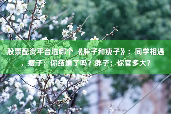 股票配资平台选哪个 《胖子和瘦子》：同学相遇，瘦子：你结婚了吗？胖子：你官多大？